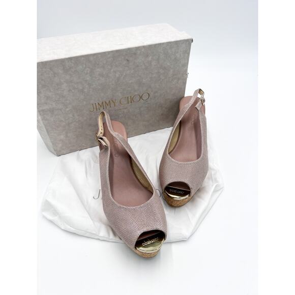 Jimmy Choo NWT NIB Praise glittered mesh suede wedge slingback sandals Sz 40.5 - Picture 2 of 8